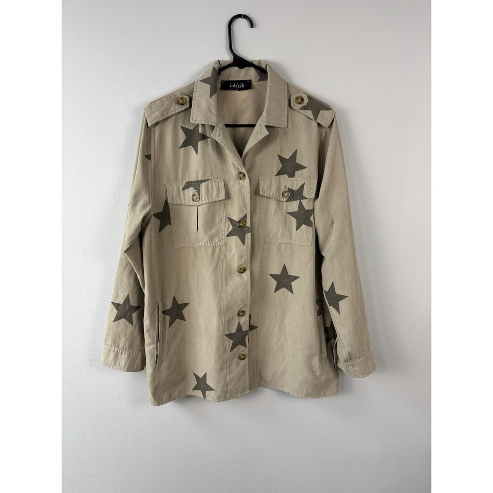 Fab'rik Size M Womens Tan Brown Utility Shirt Military Style Button Up - EUC